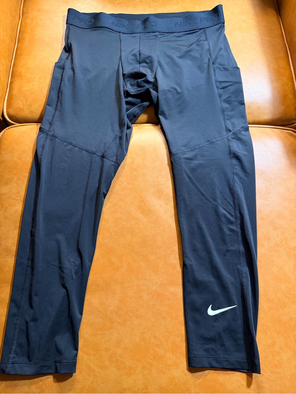 NWOT Nike Black Men’s Training Compression Pants with White Swoosh